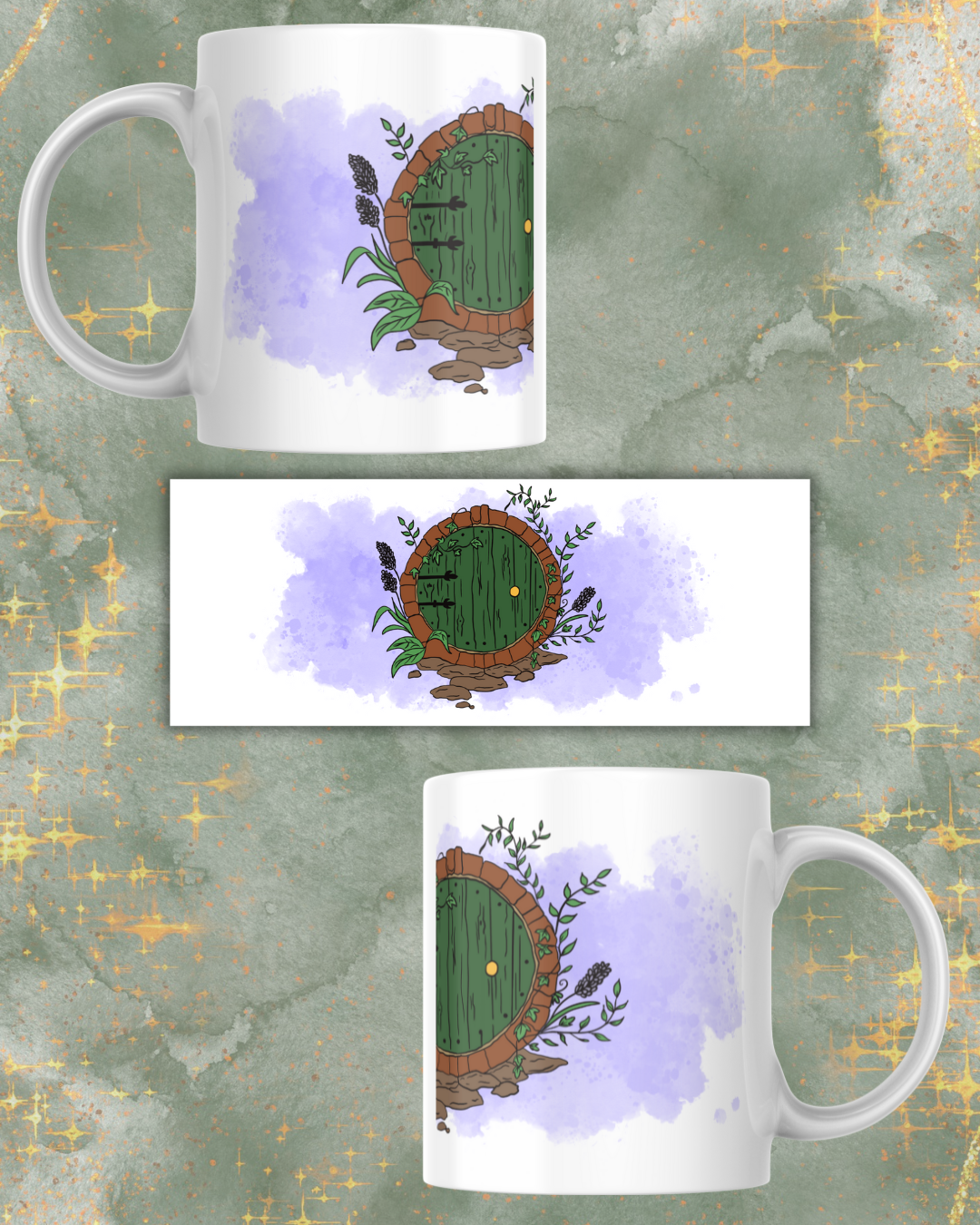 Tazza ceramica con porta rotonda verde stile fantasy