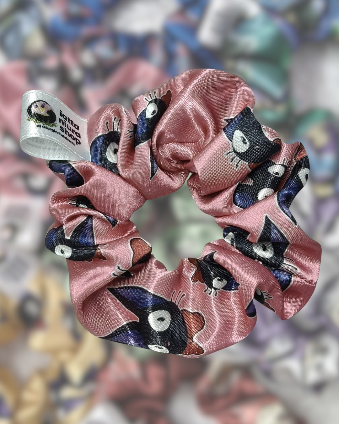 Scrunchie in raso a tema (Gatto consegne a domicilio) - Artigianale