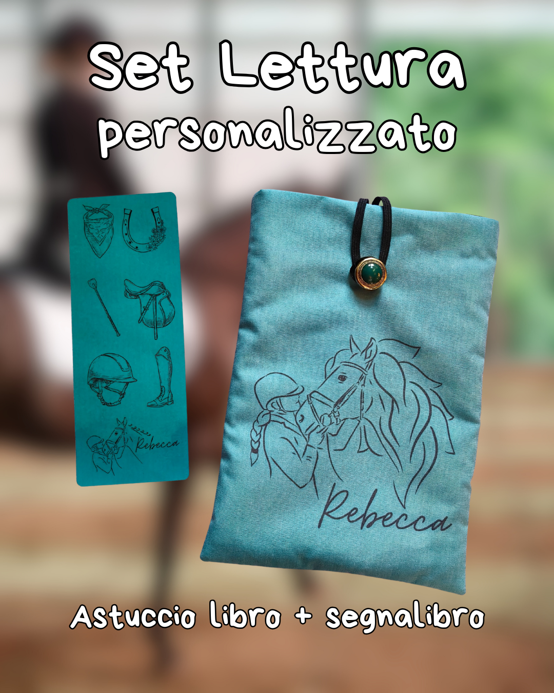 Tema Equitazione - Astuccio e Segnalibro Artigianali