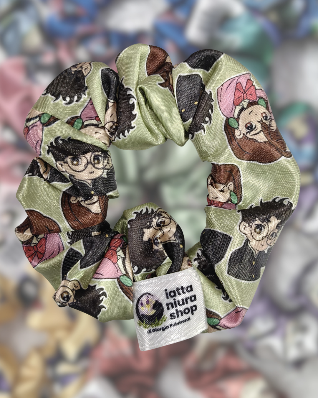 Scrunchie in raso a tema (Spiriti/Alieni) - Artigianale