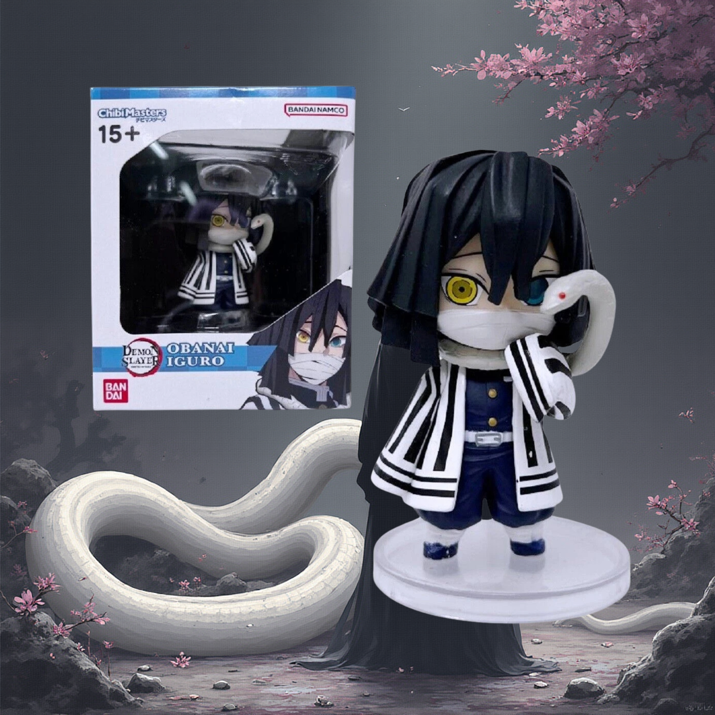 Figure chibi Iguro Obanai Pilastro Serpente Demon Slayer Bandai Namco ufficiale