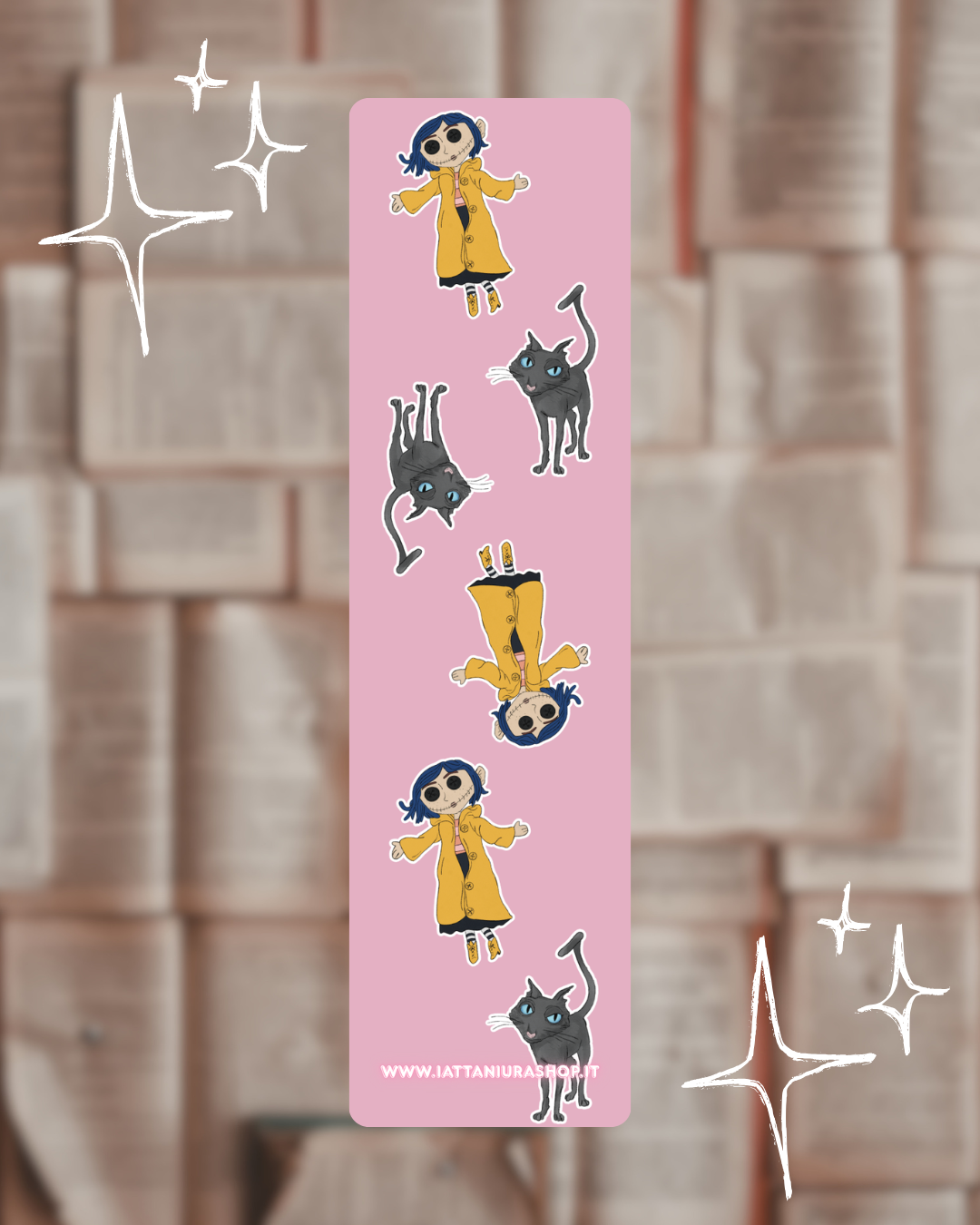Segnalibro a tema (Bambolina porta magica e gatto nero) - Grafica esclusiva, Plastificato