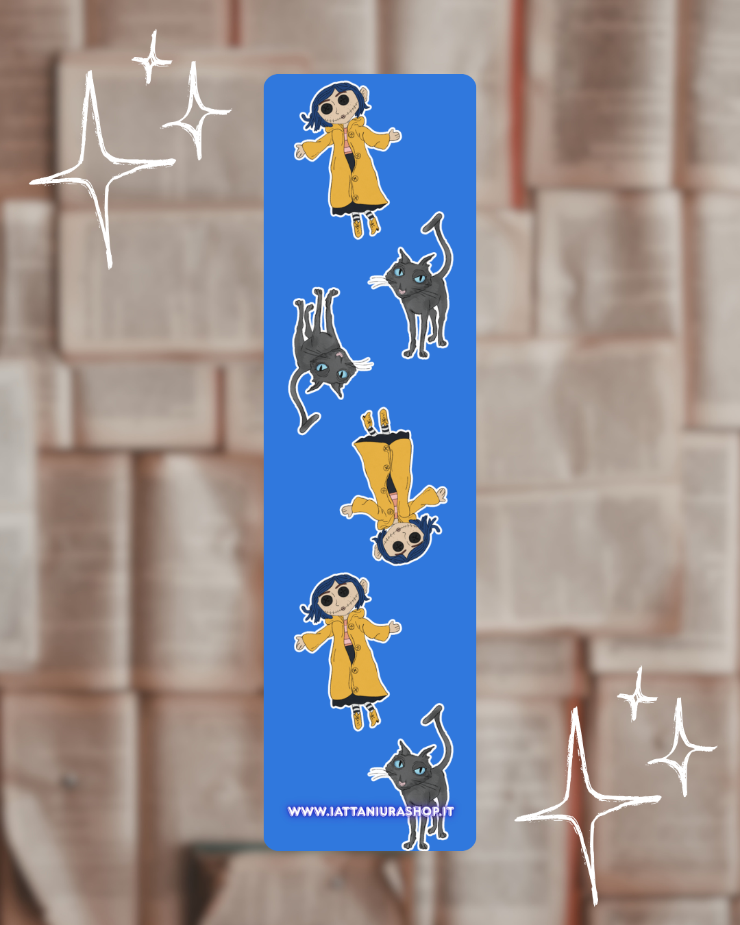Segnalibro a tema (Bambolina porta magica e gatto nero) - Grafica esclusiva, Plastificato