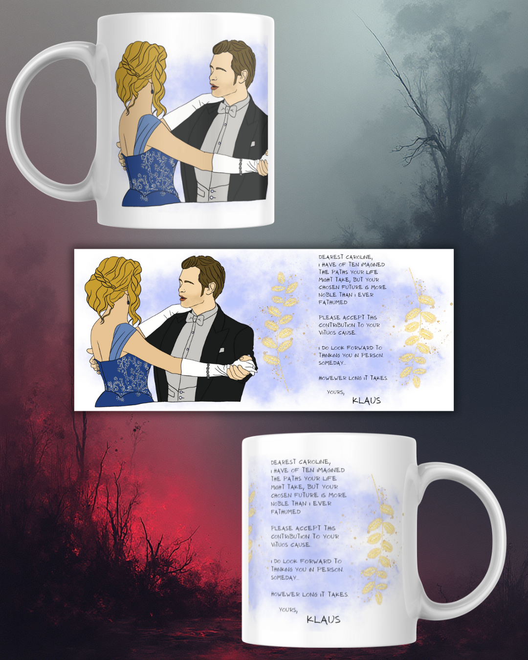 Dettaglio tazza ceramica artigianale Umana e Ibrido - illustrazione fantasy su ceramica italiana