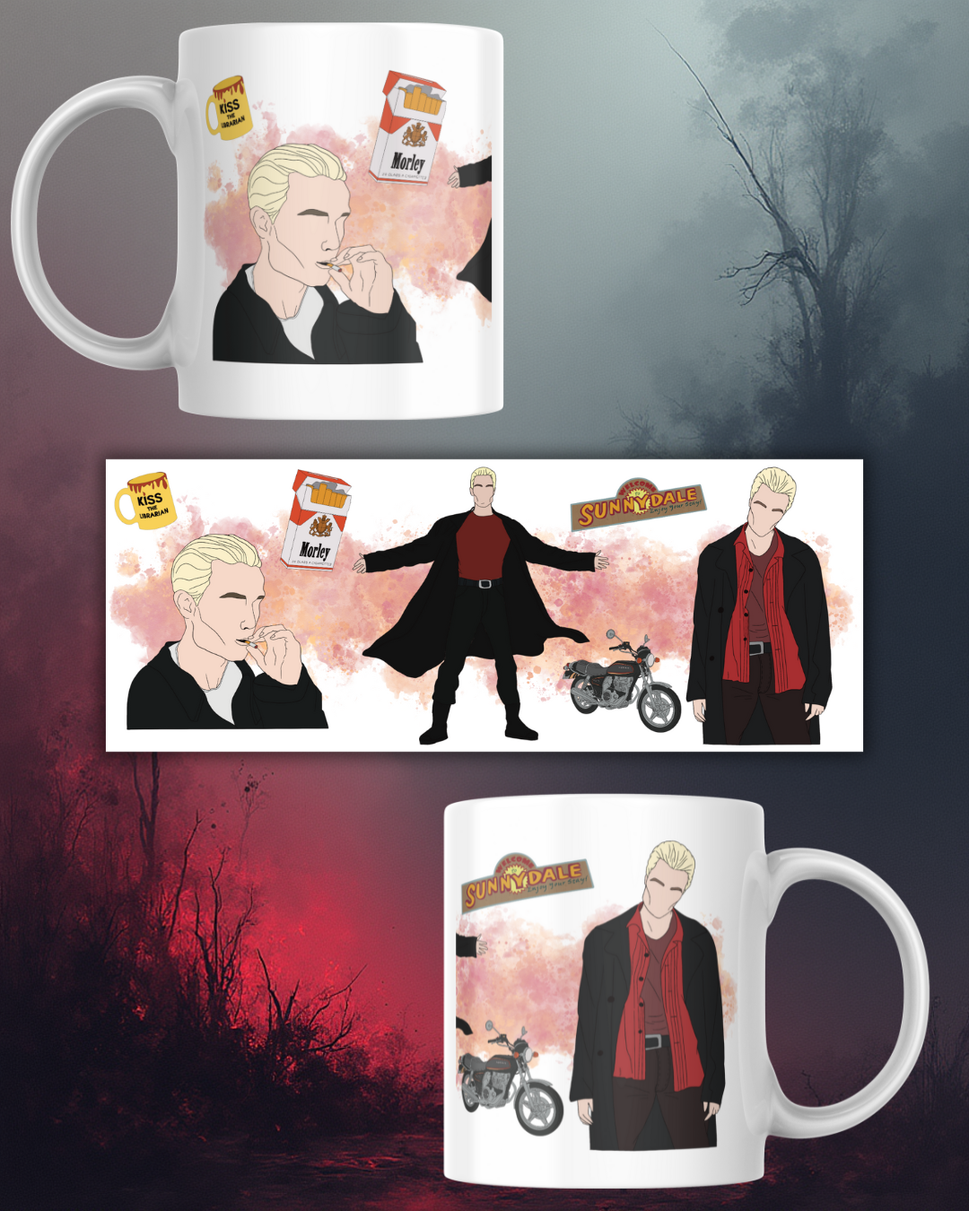 Tazza ceramica artigianale con vampiro biondo stile serie tv paranormal