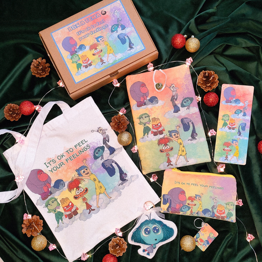 Box regalo artigianale emozioni a colori con 6 articoli tema animazione