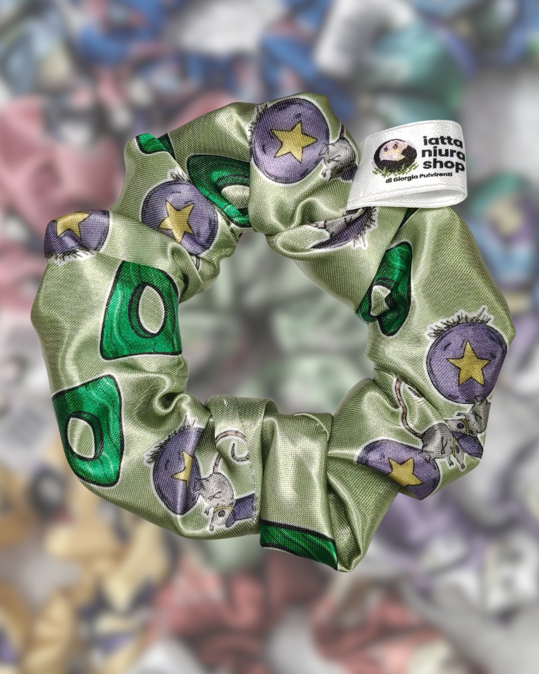 Scrunchie in raso a tema (Topino e Trangolo magico) - Artigianale
