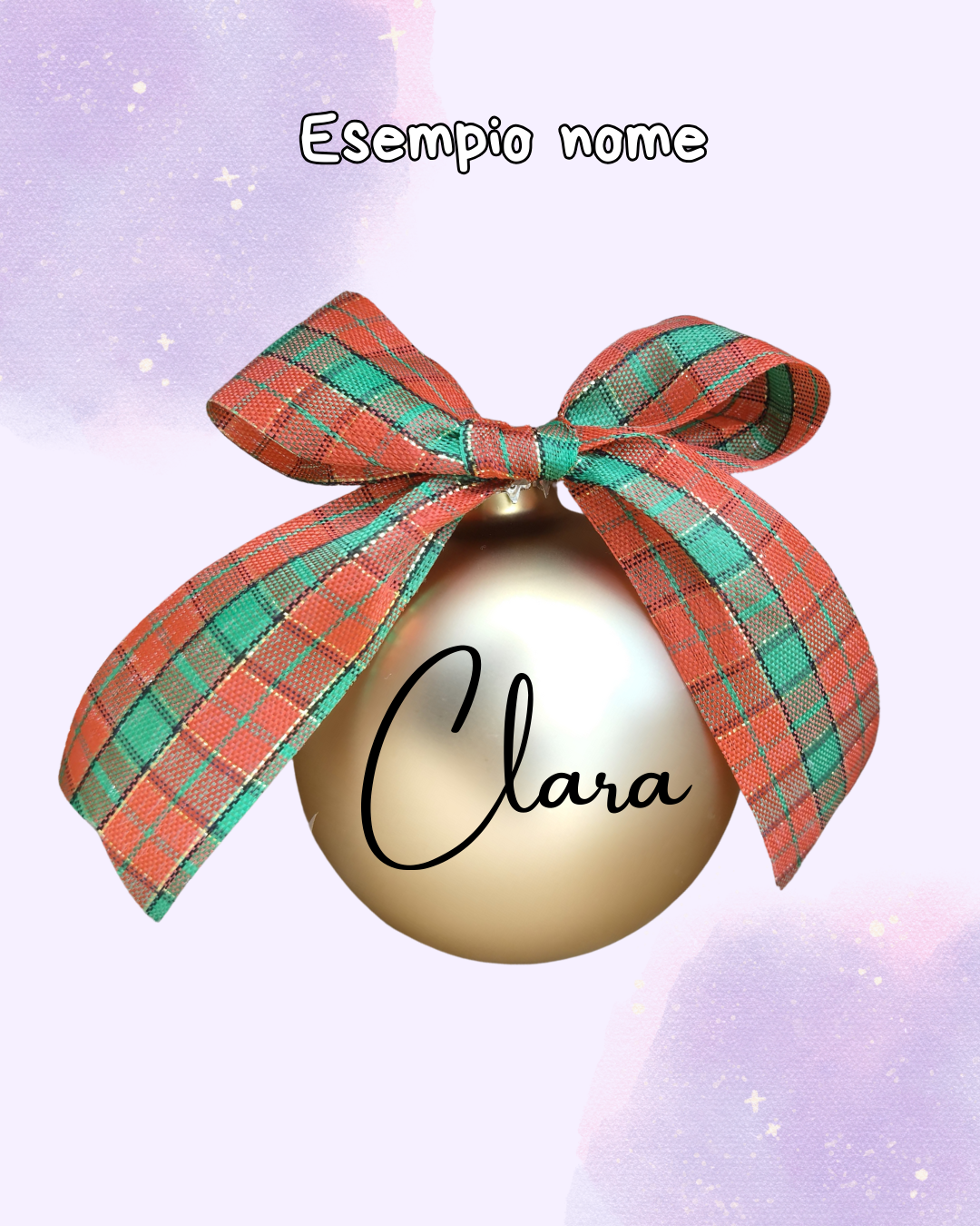 Sfera di Natale personalizzabile vetro 6 cm con fiocco tartan blu e confezione inclusa