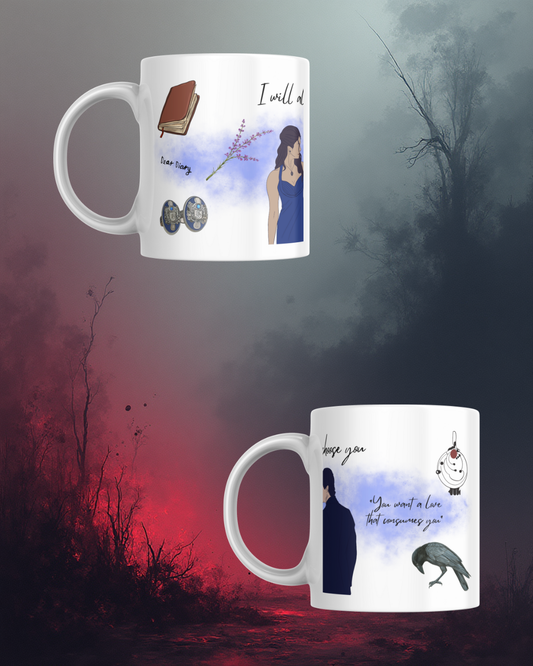 Tazza ceramica artigianale con coppia umana e vampiro serie tv paranormale