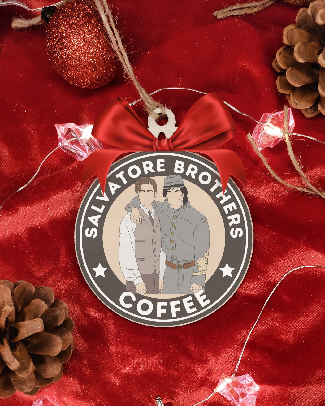 Sfera natale legno artigianale con fratelli vampiri tema serie tv paranormale