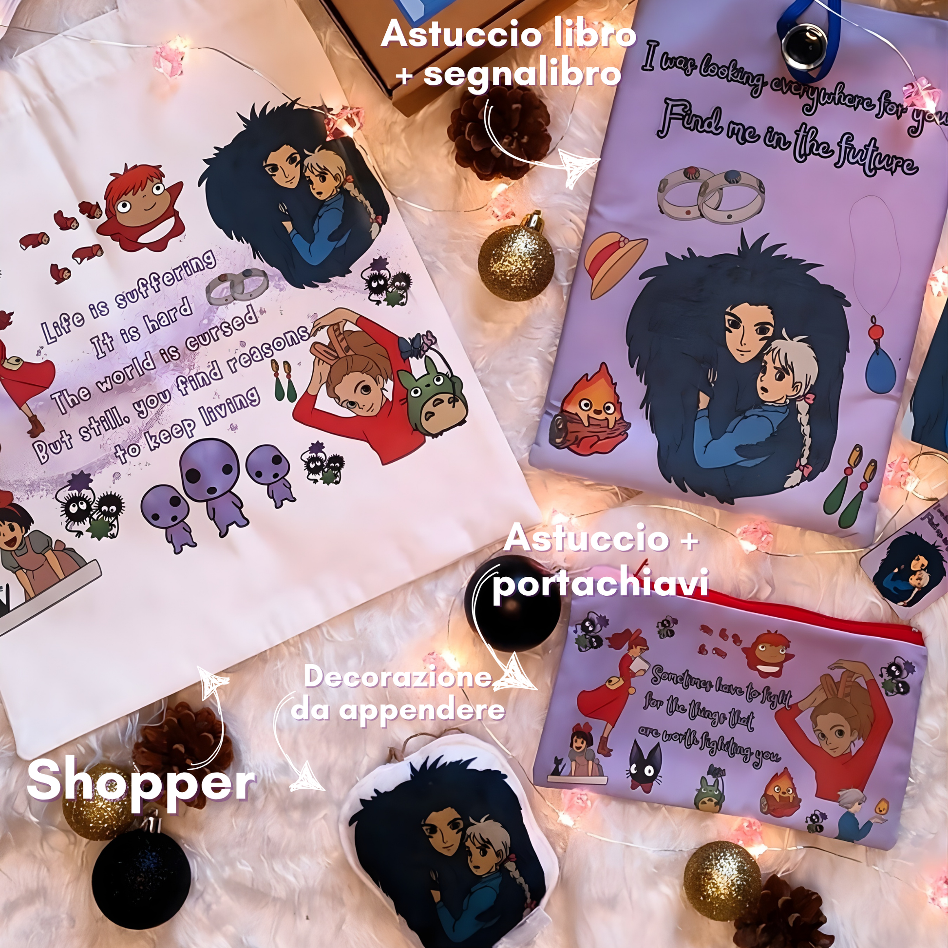 Box regalo artigianale mondo magico animato con 6 articoli tema animazione giapponese