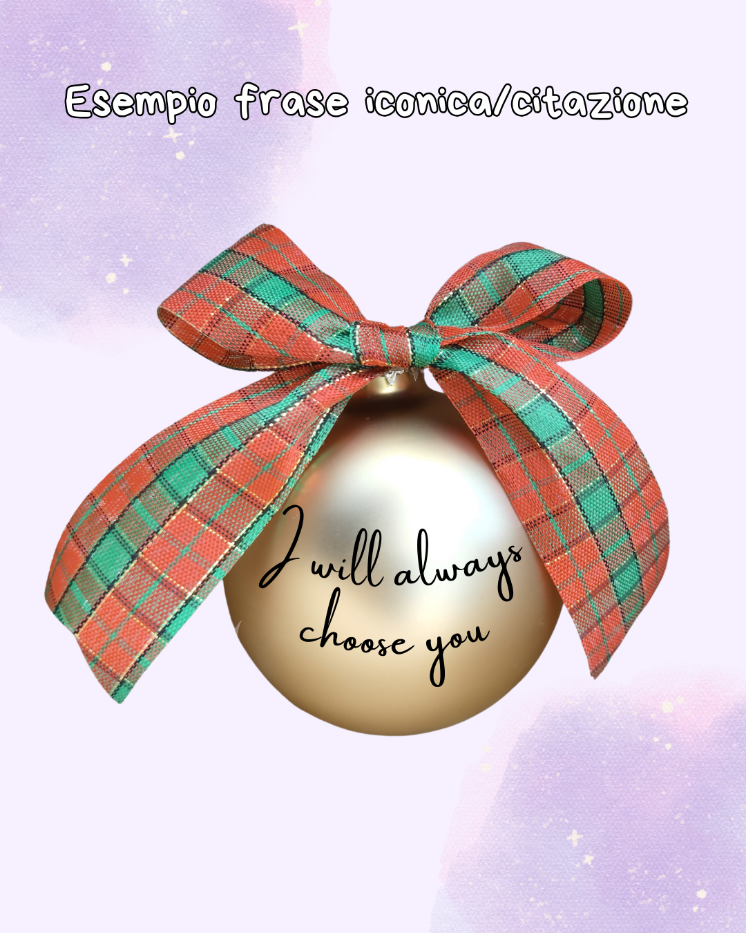 Addobbo natalizio vetro artigianale 6 cm personalizzato con fiocco tartan e gift box