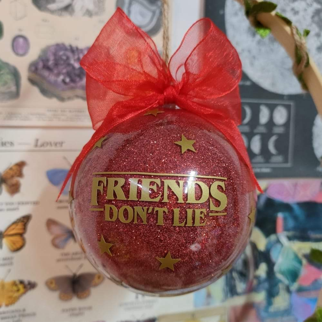 Sfera natale artigianale Friends Don't Lie 8cm tema amicizia serie tv sci-fi