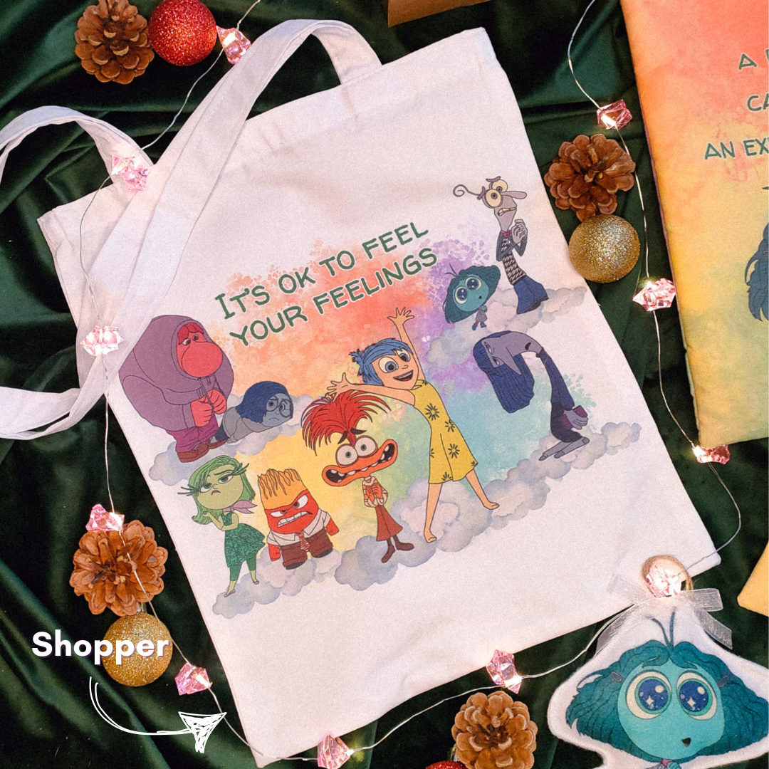 Shopper tote bag artigianale tema emozioni a colori cucita a mano