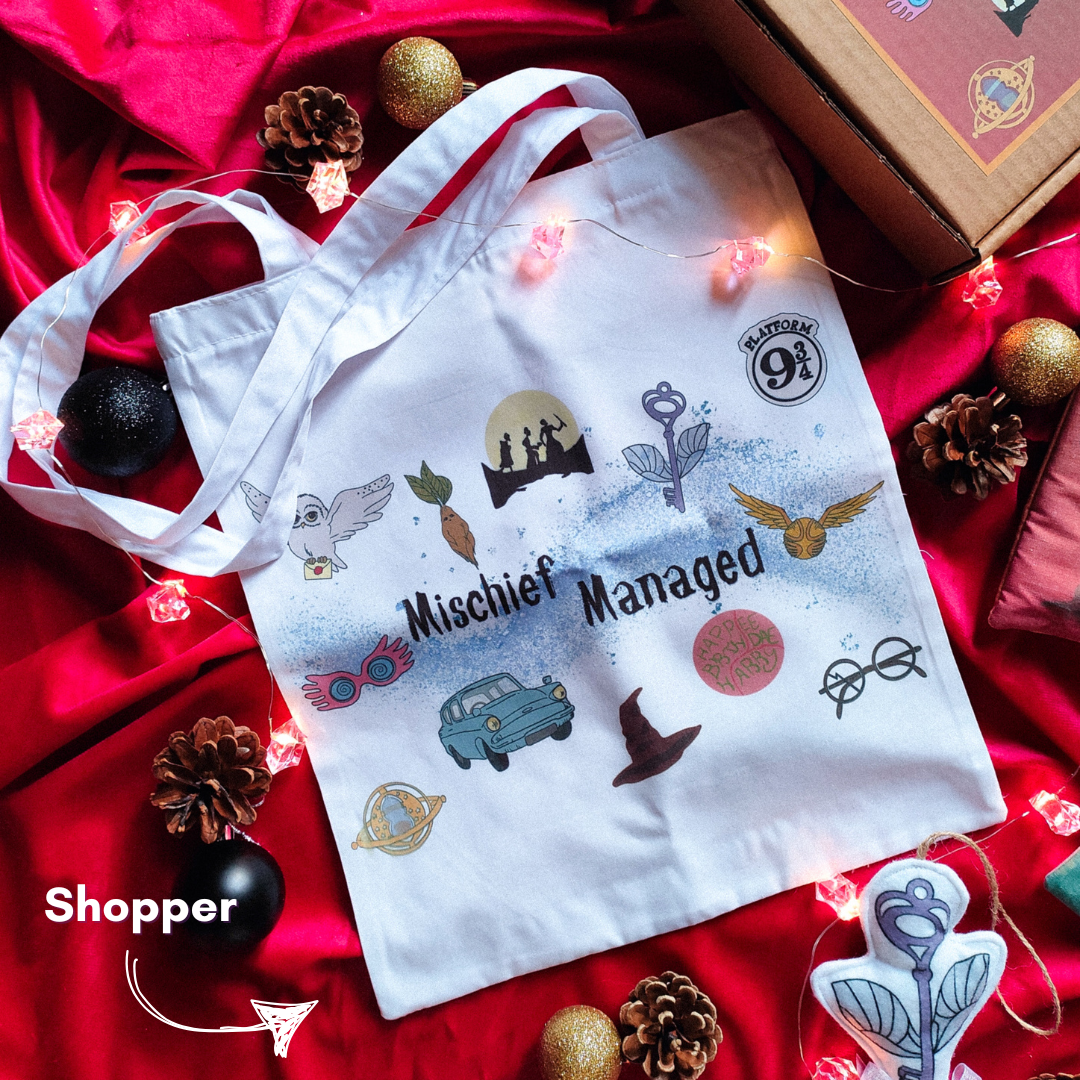 Portachiavi e shopper artigianali tema scuola magia maghi streghe