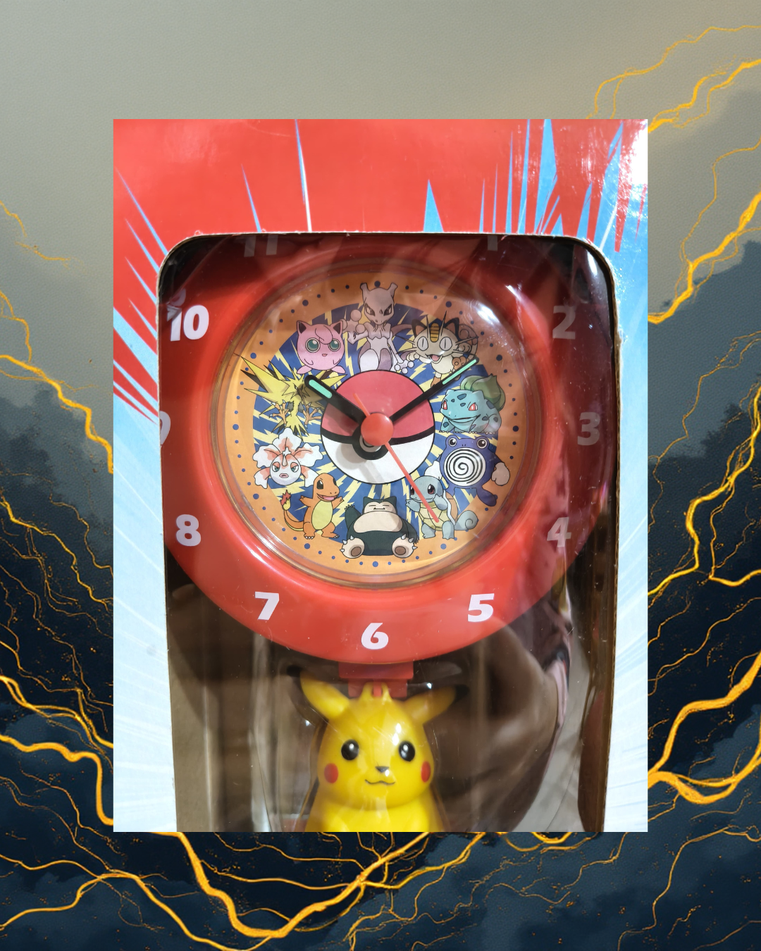Dettaglio orologio Pokemon con grafica ufficiale stile nostalgico anni 90