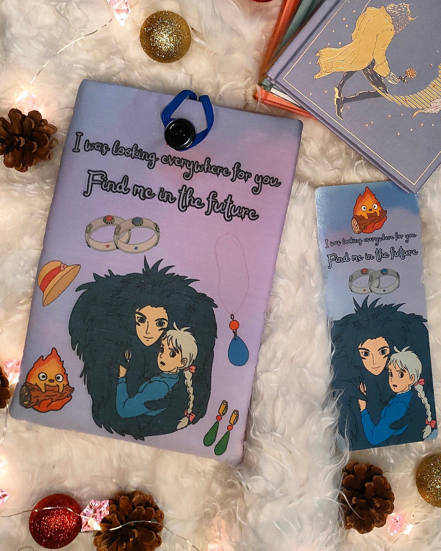 Astuccio libro e segnalibro artigianali tema castello che si muove