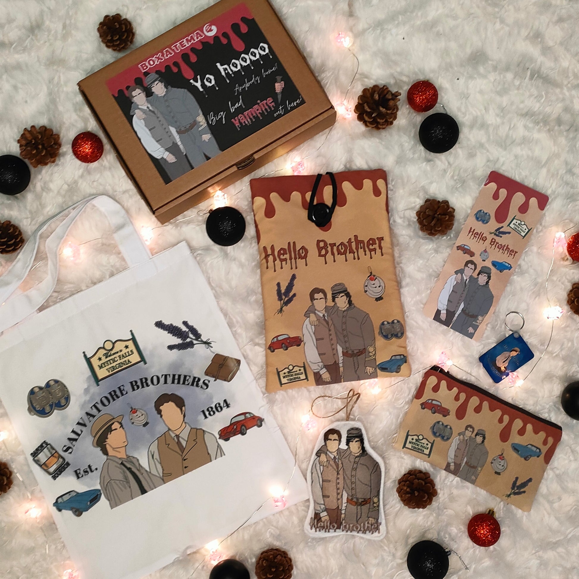 Box regalo artigianale fratelli vampiri con 6 articoli tema serie tv paranormale