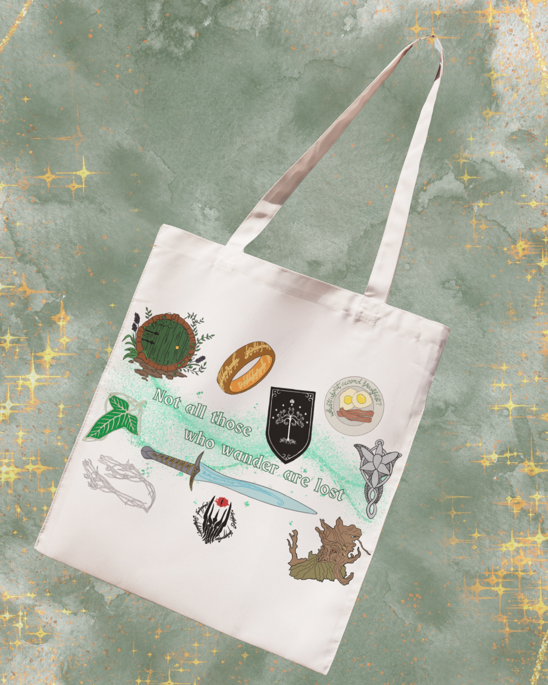 Tote bag artigianale con mappa terre leggendarie stile fantasy