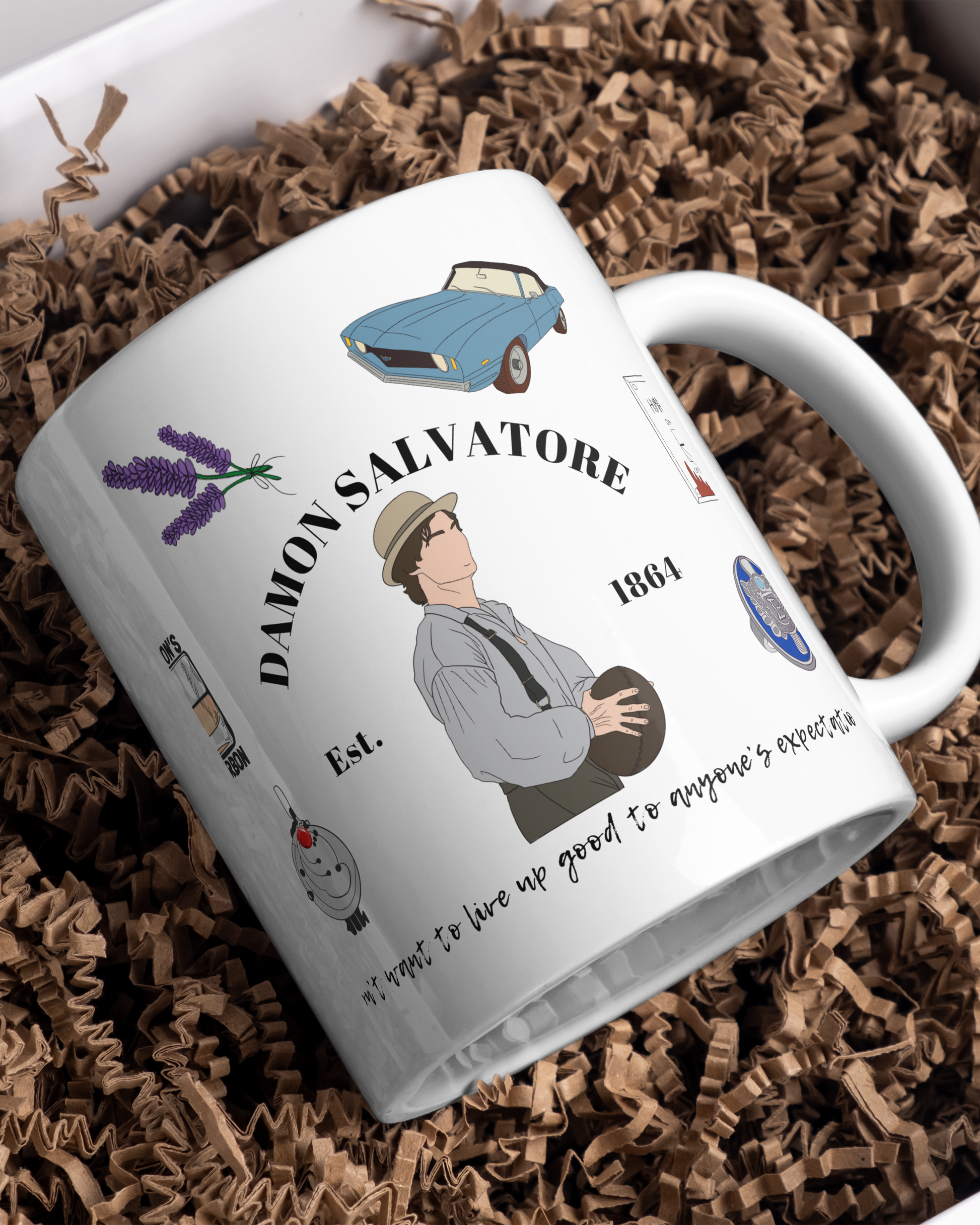 Tazza ceramica artigianale con vampiro bourbon tema serie tv paranormale